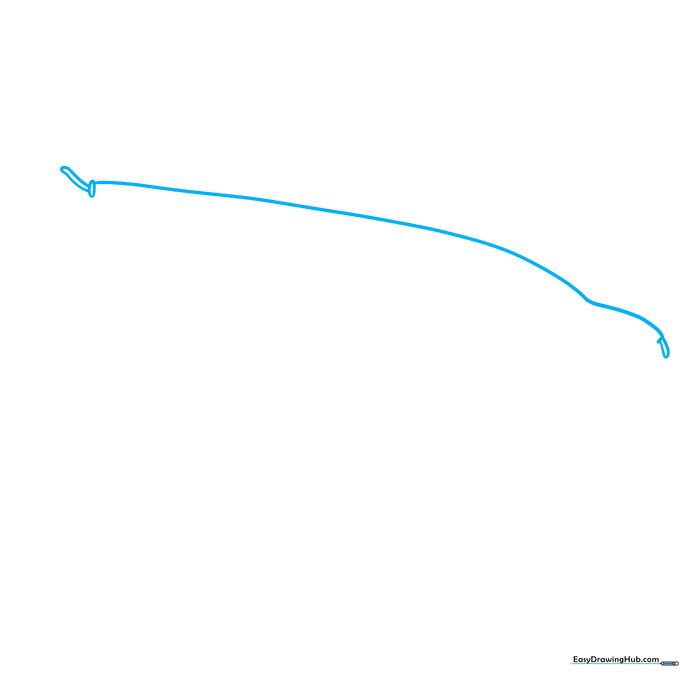 Pencil sketch showing the initial curved outline and stem oval for a single green bean.