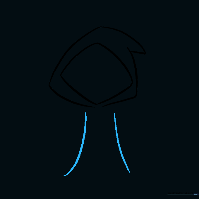 Two long curved lines extending from the hood to create the base of the cloak.