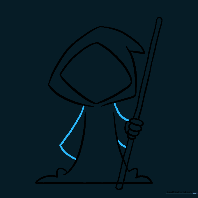 Curved lines added to the arm area to define the sleeve of the robe.