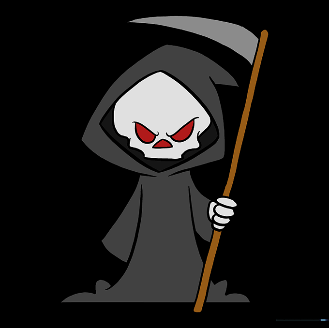 The completed, colored Grim Reaper drawing.