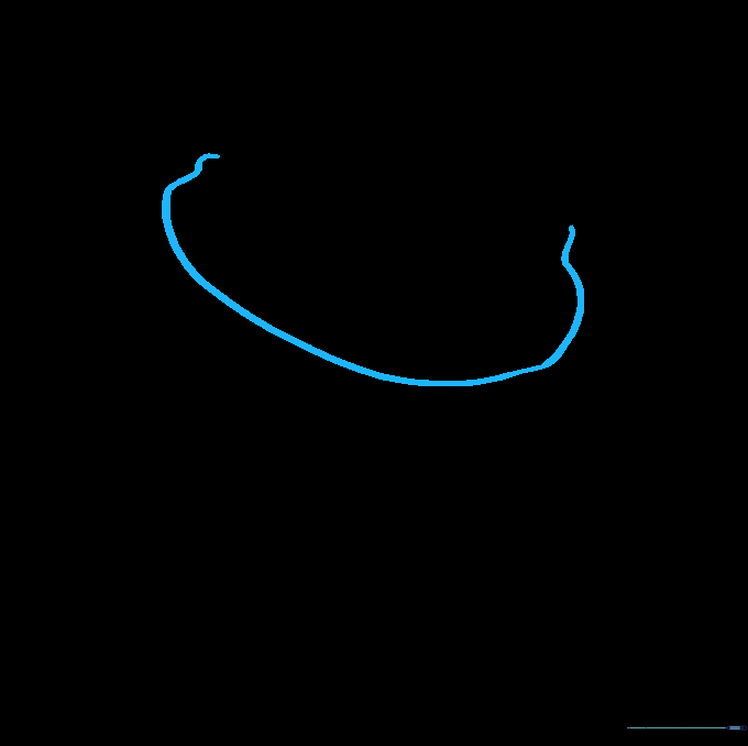 Drawing the initial curved line for Gru's scarf around his neck.