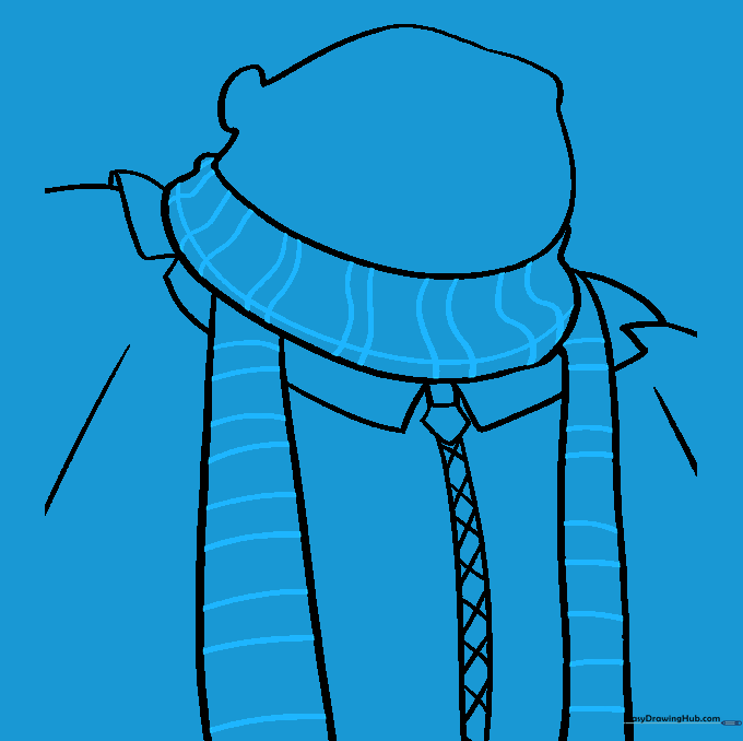 Adding striped patterns to the scarf using parallel curved lines.