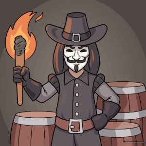 A colorful, finished illustration of Guy Fawkes for a drawing tutorial.