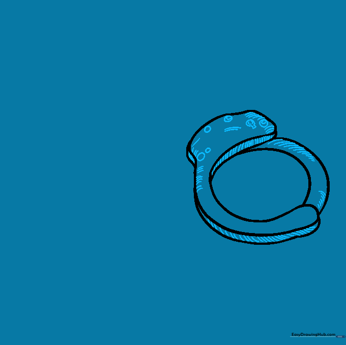 Handcuff drawing showing small circles for rivets and hatching lines for shading.