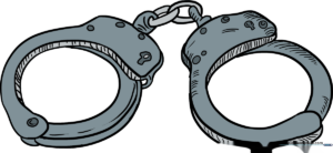 A polished, final illustration of realistic handcuffs, ready for coloring.