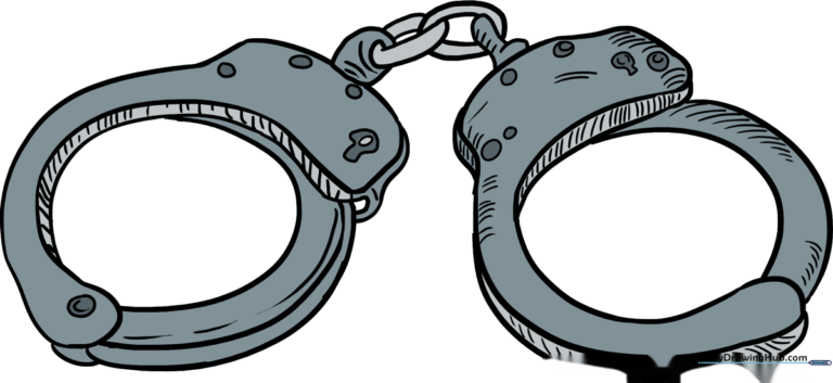 A polished, final illustration of realistic handcuffs, ready for coloring.