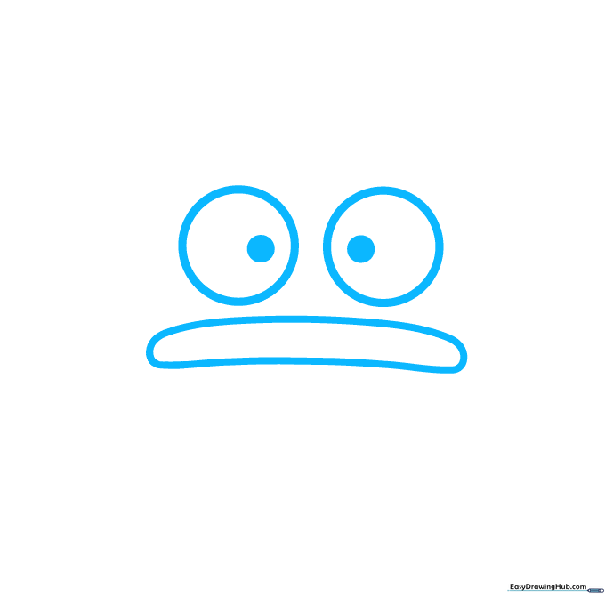 Close up of Hangyodon's face showing two large circular eyes and a wide, curved mouth line.