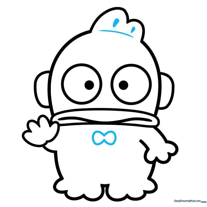 Adding the bow tie and fin texture details to the drawing.