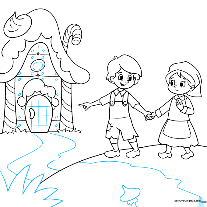 Drawing showing added details like sprinkles, mushrooms, and door texture.