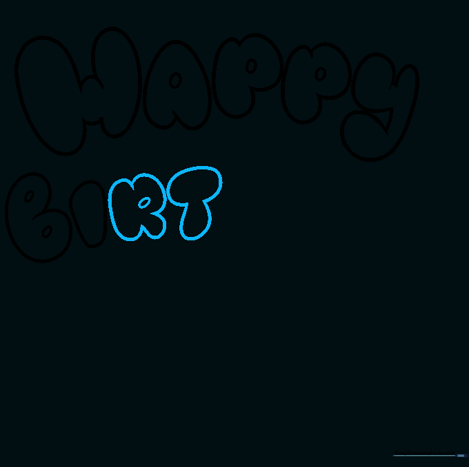Drawing the bubble letters R and T with rounded, soft edges.