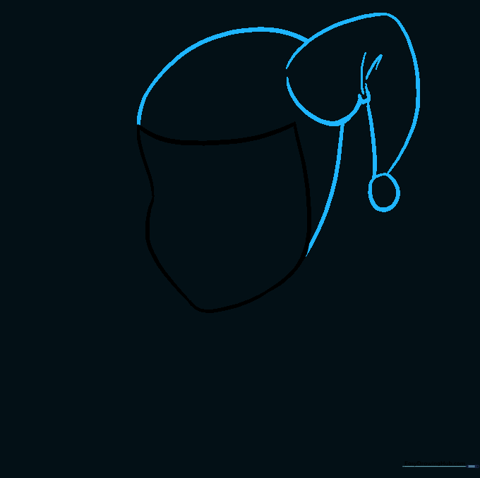 Drawing the first side of the jester hat with a bell attached.