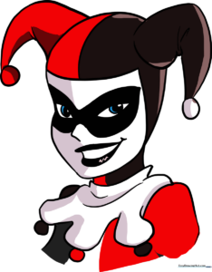 Finished Harley Quinn illustration, colored and ready for display.