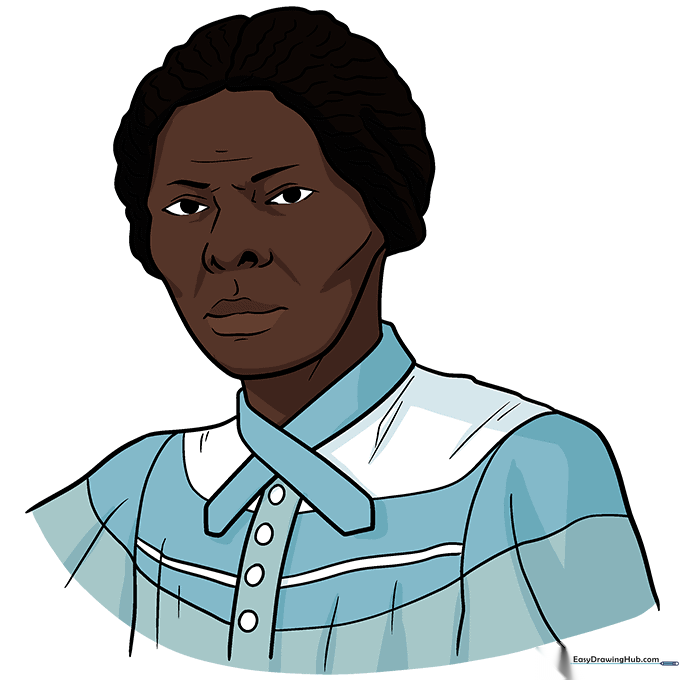 Finished and colored portrait of Harriet Tubman.
