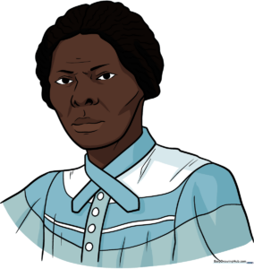 A finished, colored portrait of Harriet Tubman, demonstrating the final result of the drawing tutorial.
