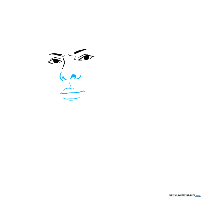 Detailed sketch of the nose and mouth area for the Harriet Tubman portrait.
