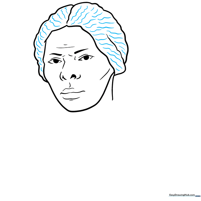 Adding fine wavy lines to the hair for realistic texture.