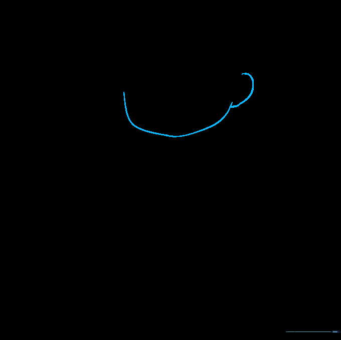 Pencil sketch showing the initial curved outline of Harry Potter's chin and ear on a white background.