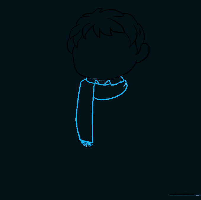 Drawing of Harry Potter's school collar and a fringed scarf hanging down from the neck.