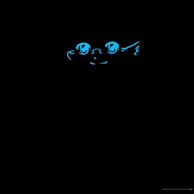 Close-up line art of Harry Potter's face, showing his round glasses, eyes, and facial features.