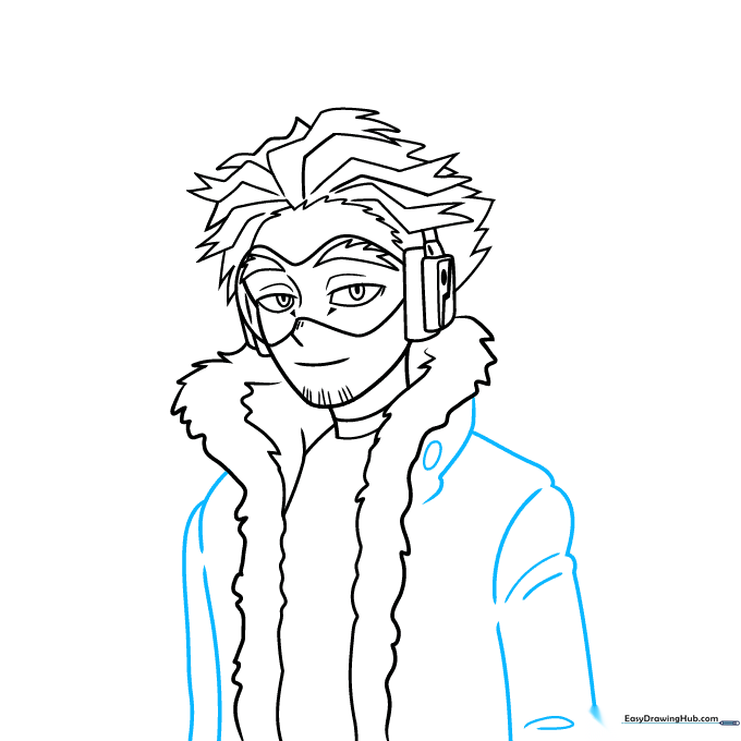 Drawing the shoulders and sleeves of the coat with curved lines.