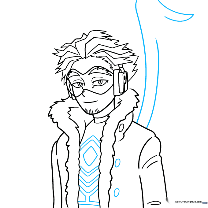 Adding buttons, shirt details, and gear structures to the coat.
