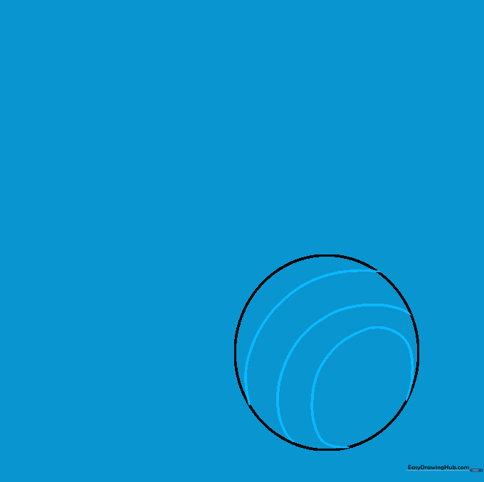 An oval and curved lines added to the circle to give the earcup a three-dimensional appearance.