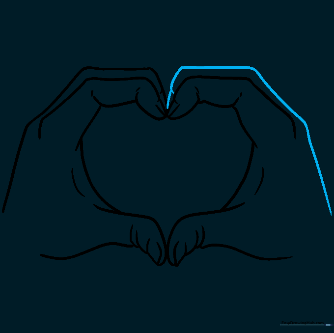 Completed line art of the heart hands, ready for coloring.