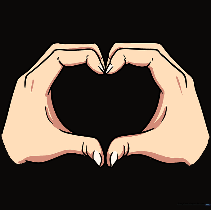 The finished heart hands drawing fully colored.