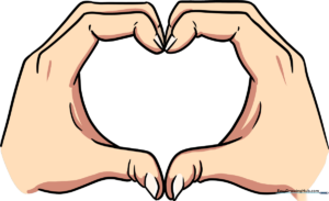 Colorful illustration of two hands forming a heart shape.