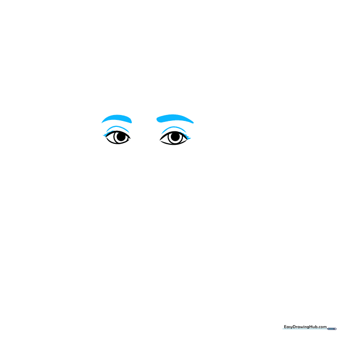 Detailed sketch of eyes with added thick eyebrows and fine eyelashes.