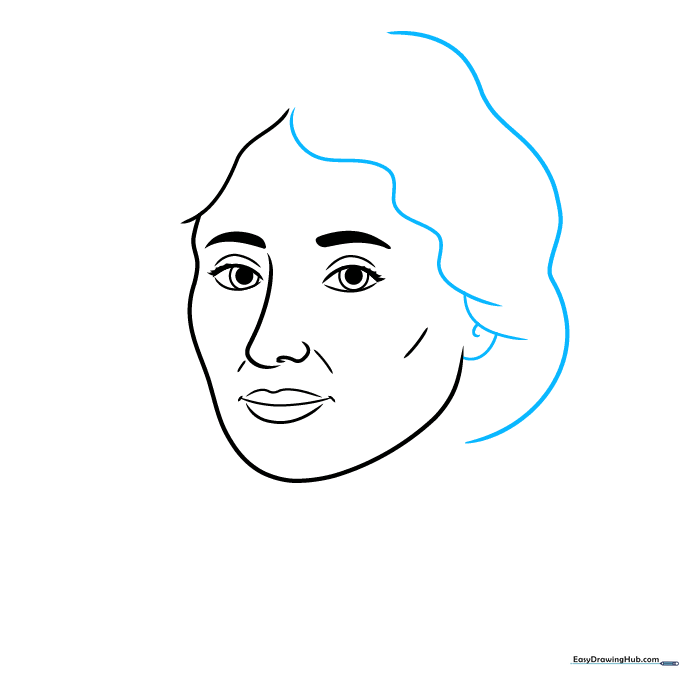 Sketch showing the addition of an ear and more volume to the hairstyle.