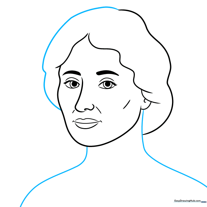 The neck and shoulder lines are drawn, connecting the head to the torso.