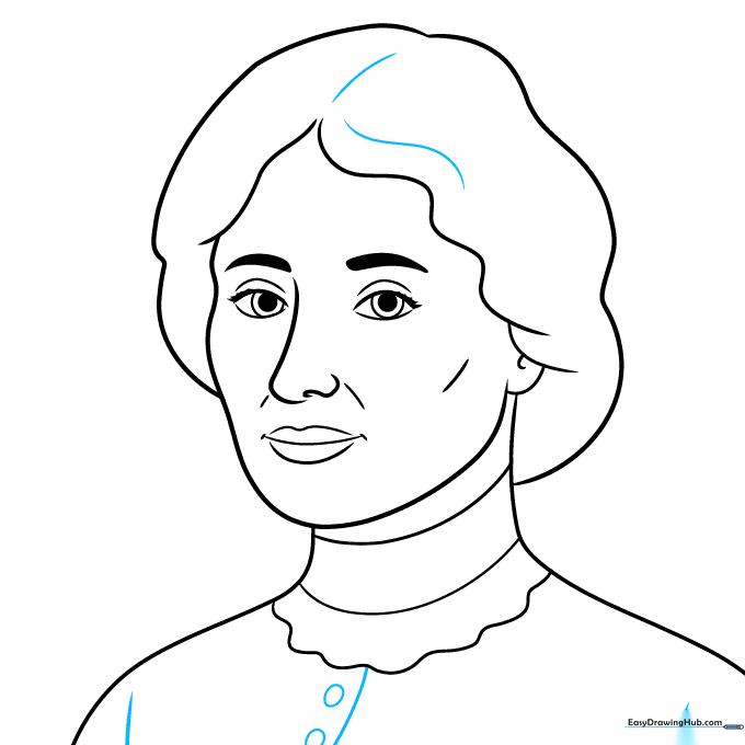 Clothing details including sleeves and buttons are added to the portrait.