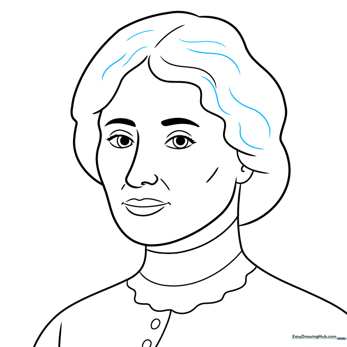 Final sketch with added hair texture lines to complete the portrait.