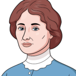 A finished, colored portrait of Helen Keller, showcasing the final result of the drawing tutorial.