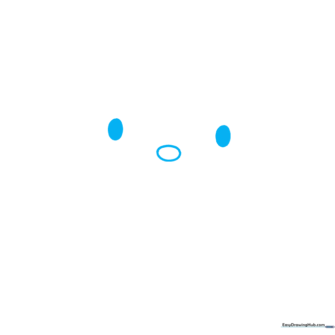 Close-up of Hello Kitty's eyes and nose drawn as simple ovals on white paper.