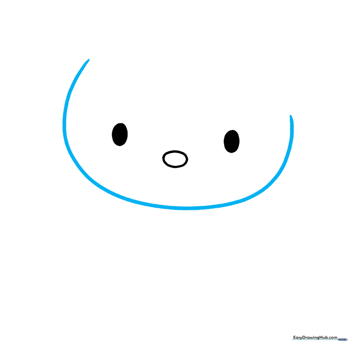 Drawing the rounded outline of Hello Kitty's head around the facial features.