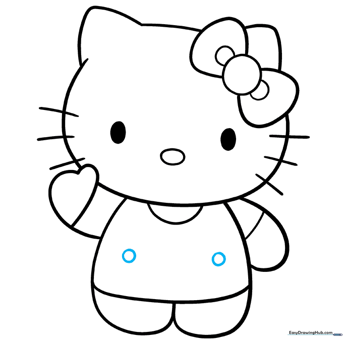 Adding two small circular buttons to the center of Hello Kitty's blouse.