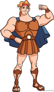 A colorful, finished illustration of the cartoon hero Hercules standing in a heroic pose.