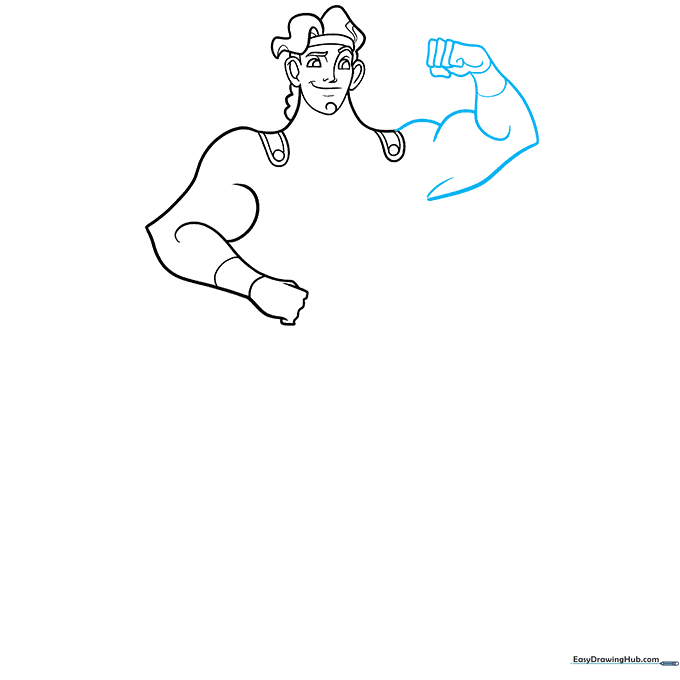 Adding the right arm and hand details to the Hercules drawing.