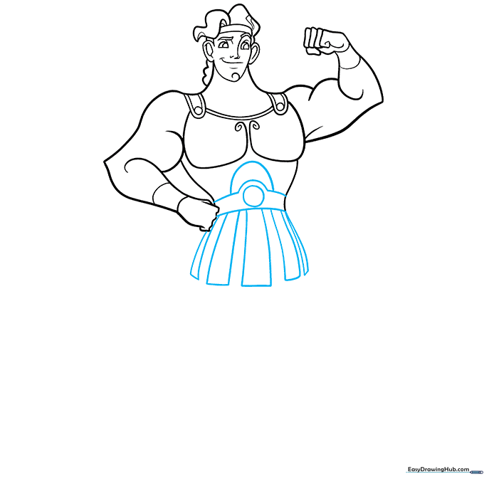 Sketching the waist and tunic base for the Hercules character.