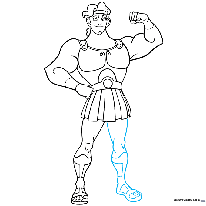 Adding the right leg to complete the Hercules character's stance.