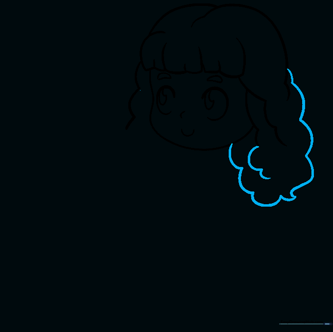 Sketch showing the full length of Hermione's hair with wavy, tapered ends.