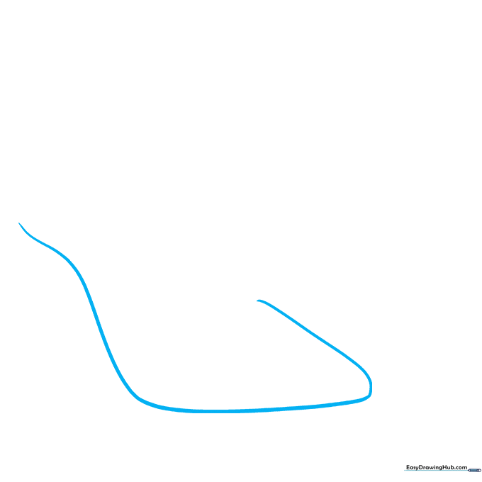 Pencil sketch of a high heel toe box showing a curved outline on white paper.
