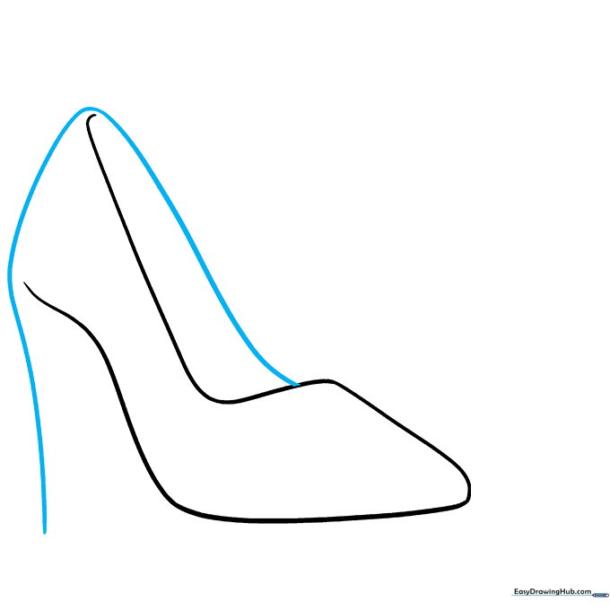 Adding the back curve and the long stiletto heel to the shoe sketch.