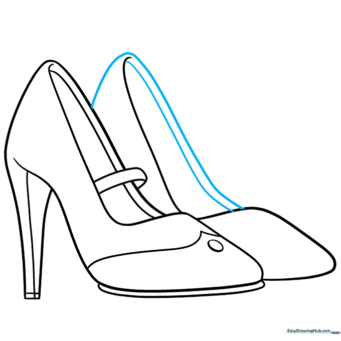 Refining the outline and structure of the second high heel shoe.