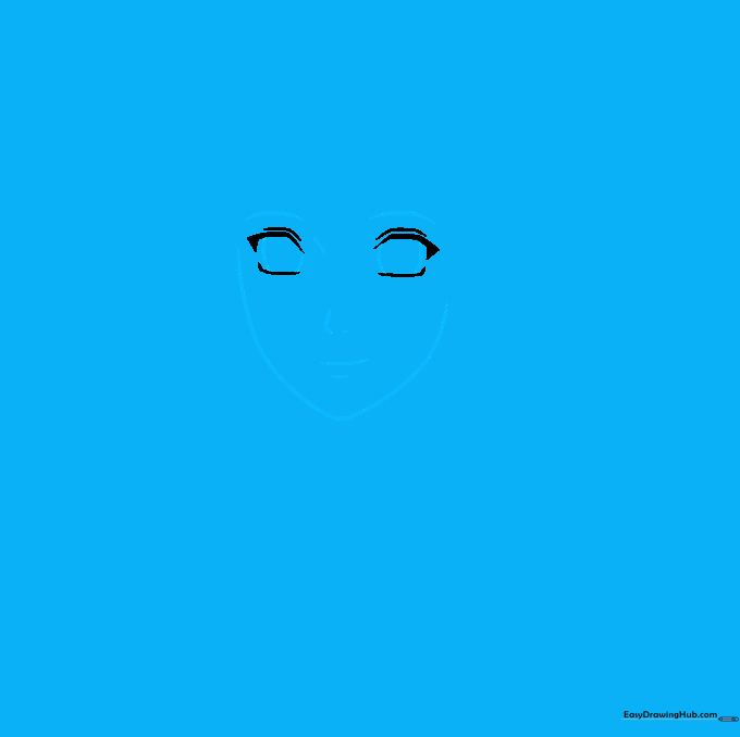 Sketch of Hinata's face outline, including the chin, simple nose, mouth, and iris placement.