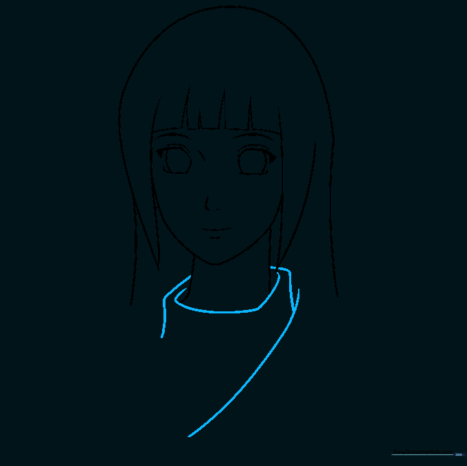 Initial sketch of Hinata's turtleneck and outer garment collar.