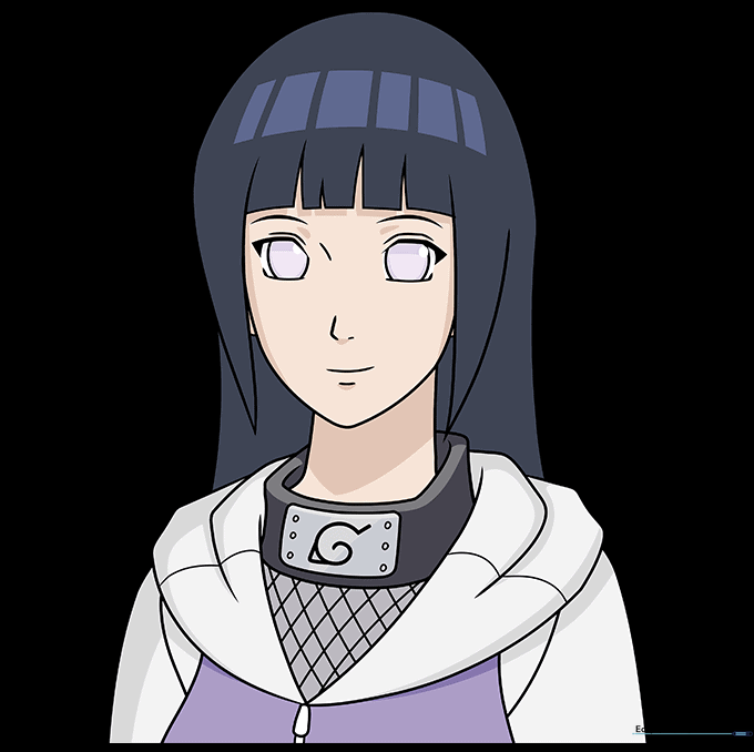 Final colored illustration of Hinata Hyuga, showcasing her iconic ninja outfit and hair.