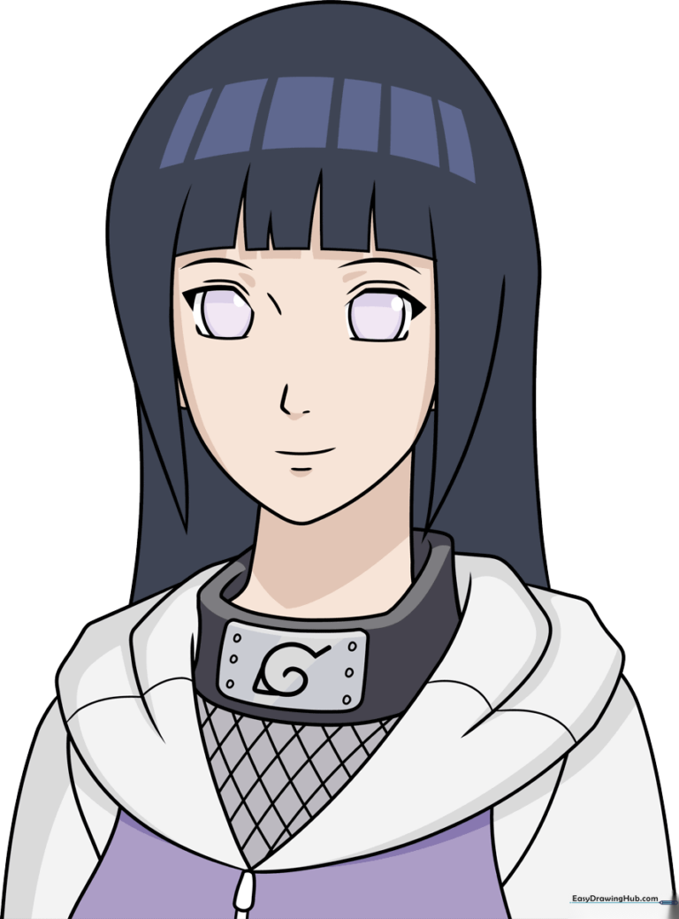 Finished artistic portrait of Hinata Hyuga from Naruto, fully colored and outlined.